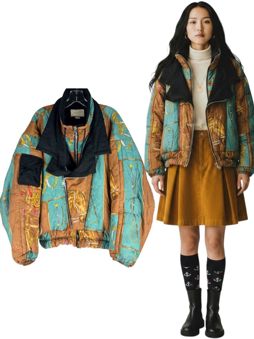 Gucci Rare SS18 Equestrian Print Short Puffer Jacket Multicolor Size 42
